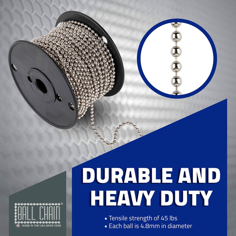 Ball Chain Number 10 Nickel Plated Ball Chain 100 Feet