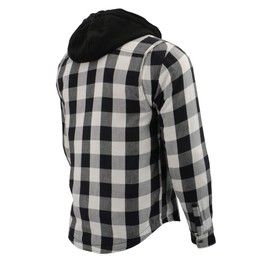 Milwaukee Leather MPM1629 Men's Black and White Armored Hooded Flannel Shirt with Aramid by DuPont Fibers - Small
