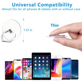 Kinizuxi Cell Phone Ring Holder Stand 5 Pack Silver, Transparent Phone Ring Holder Grip Finger Kickstand, 360° Rotation Phone Ring for Phone Cases