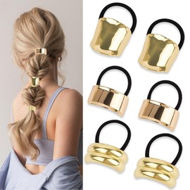 WHAVEL Gold Hair Ties Gold Hair Accessories Metal Ponytail Cuffs Non-Damage Stylish for Ponytail & Braids Women, 6 Pack