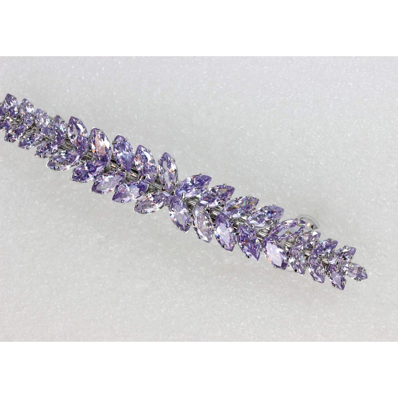 Faship Gorgeous Lavender CZ Crystal floral Hair Barrette Clip