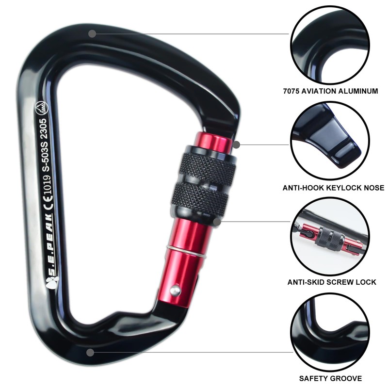 SEPEAK UIAA 30kN Locking Climbing Carabiner, Professional Heavy Duty Screwgate