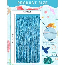 MEDIHOOL 6 Pack Wavy Blue Foil Fringe Curtain, 3.3 x 6.6 Feet Blue Streamers Shiny Metallic Tinsel Backdrop for Mermaid Birthday, Under The Sea Party, Mermaid Birthday Decorations