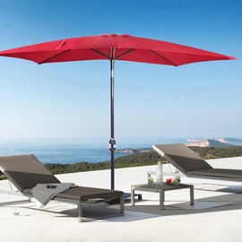 Funsite Funsite 6.5x10ft Rectangular Patio Umbrella, Outdoor Market Table Umbrellas with Heavy Duty Pole, UV Protect Umbrella with Push Botton Tilt & Crank Ideal for Garden, Deck, Lawn, Backyard & Pool, Red
