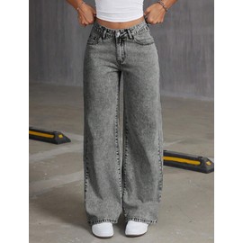 Fulihug Girls Bow Jeans Baggy Wide Leg Denim Pants Cute Y2K Tween Girls Non-Stretch Preppy Clothes Size 10-12 Grey