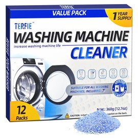 TERFIE Washing Machine Cleaner Powder Deodorizer 12 Pack， For Deep Descaling, Cleaning Front-Loading & Top-Loading Washing Machine Drum Interiors And Drum Seal, Septic Tank Safe - 12 Month Supply