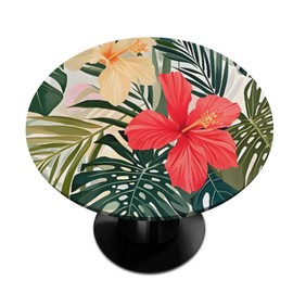 Pardick Palm Flower Round Fitted Tablecloth with Elastic Table Cover Round Elastic Tablecloth, Waterproof Wipeable Fitted Table Cloth, Fits Tables up to 36"-42" Diameter