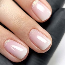 24pcs Medium Square Press On Nails Nude Fake Nails Gradient With Glitter Design Ombre False Nails Acrylic Cute Stick On Nail Full Cover Artificial Glossy Glue On Nail For Women Girls