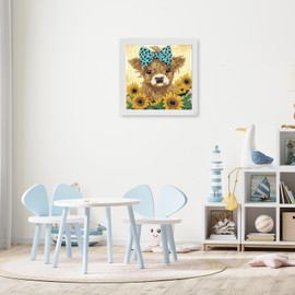 Cow Diamond Painting Kits for Kids with Frame, 5D Diamond Arts and Crafts Gifts for Kids Girls Boys Age 4-8-10-12, Full Round Drill Gem Art Mosaic Kits for Home Decor(18x18 cm)