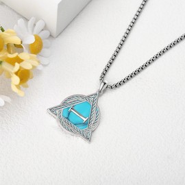 YAFEINI Therian Necklace Sterling Silver Abalone Shell/Turquoise/Black Onyx/Lapis Lazuli Pendant Therian Symbol Mother's Day Jewelry for Women Mom Men (Turquoise)