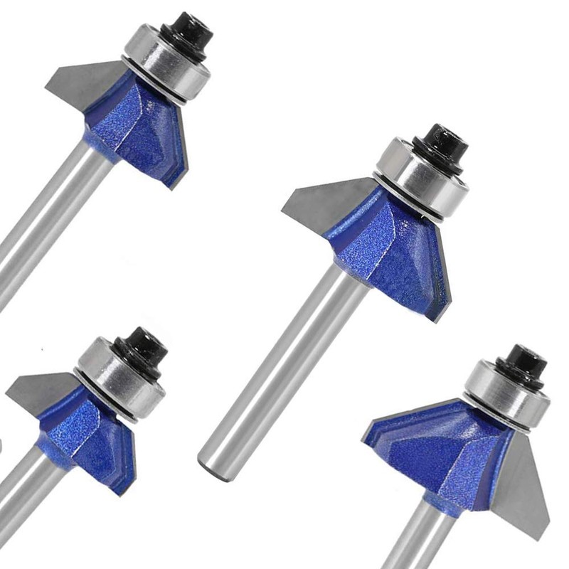Eyech 4Pcs 45 Degree Chamfer Router Bit Set 1/4 Inch
