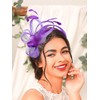 IYOU Feather Wedding Fascinators Headband Purple Flower Tulle Hair Bands
