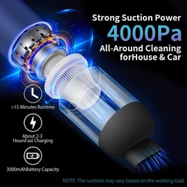 GAESHOW Autostaubsauger, Auto Handstaubsauger, 120W USB Tragbarer Akku Handstaubsauger, Multifunktionaler Staubsauger für Auto Home Office mit 3 Saugdüse, 2 Filterelement