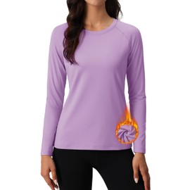 MAGCOMSEN Womens Undershirts Fleece Tops Long Sleeve Workout Shirts Athletic Hiking Thermal Base Layer Warm Purple
