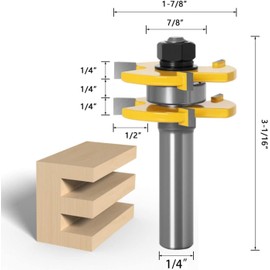 Powswopx 1/4 Inch Shank Adjustable Tongue & Groove Router Bit Set 1-1/4" Stock Woodworking Cutting Milling Tools for Doors, Drawers, Shelves & More
