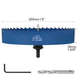 ANDELI 8'' Bi-Metal Hole Saw with Center Drill, to be Assembled, high Opening Efficiency for Wood, Corn Hole Boards, Plastic, plasterboard and Thin Sheet Metal Openings