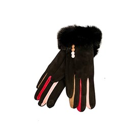 Vera Tucci Felicity -G08 - Faux Fur Trim Cuff Multi Colour Finger Ladies Gloves (BLACK, LARGE)