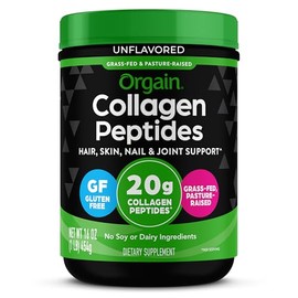 Orgain Grass Fed Pasture Raised Hydrolyzed Collagen Protein Powder, Gluten Free, Soy Free, Non-GMO, Type I and III, 1 Pound
