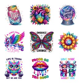 Motivierende Zitate zum Aufbügeln, Wärmetransfer für T-Shirts, Vinyl-Aufkleber, waschbar, Thermotransfer-Applikationen, Basteldekoration, für Kleidung, Kissenbezug, 9 Stück