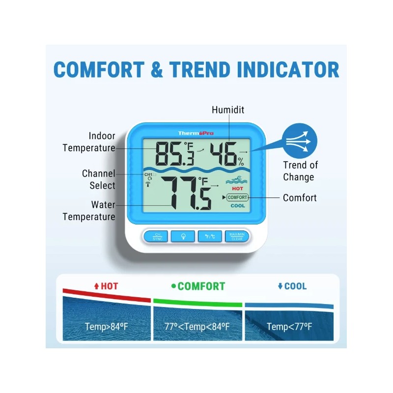 ThermoPro Digital Pool Thermometer, Floating Water Thermometer for Hot Tubs