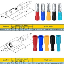 QOOSIKICC 100 Pcs Bullet Connectors Kit, Insulated Bullet Connectors Terminals Female and Male, Electrical Marine Crimp Automotive Wire Connector Terminals