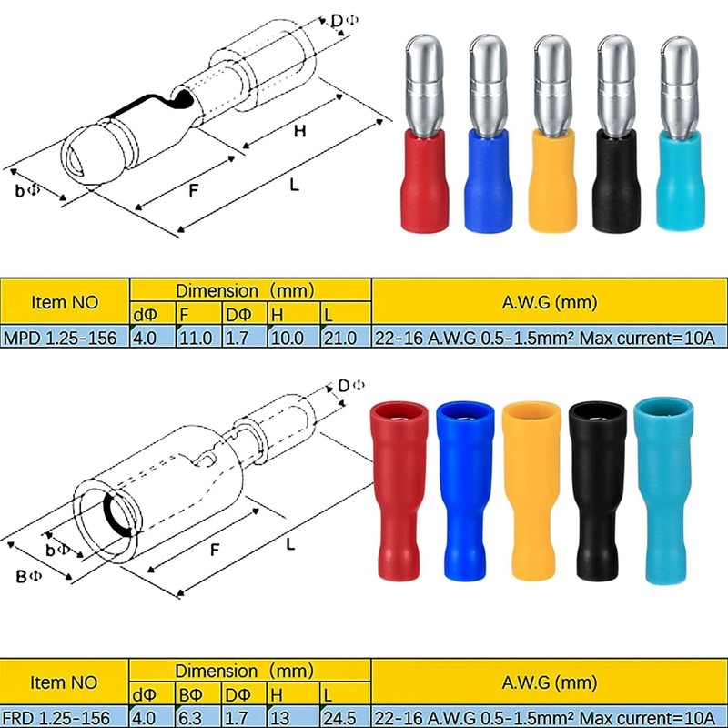 QOOSIKICC 100 Pcs Bullet Connectors Kit, Insulated Bullet Connectors Terminals