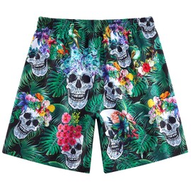 Belovecol Men's Swimming Trunks Quick-Drying Swimming Shorts with Mesh Lining 3D Graphic Beach Surf Board Shorts, SKELETON