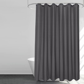 EurCross Dark Gray Fabric Longer Shower Curtain Liner 72 x 84 inch Length,Water Repellent Durable Solid Grey Extra Long Shower Curtains for Bathroom with Hooks