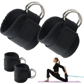 Correas de Tobillo para Fitness 2 Piezas, Tobillos de Anillo en D Correas Ajustables, Evita que se Deslicen para Hombre Mujer Entrenamiento de Piernas y Glúteos (Negro)