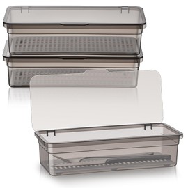 Remerry 3 Pcs Flatware Tray with Lid and Drainer, Plastic Utensil Organizer, Kitchen Cutlery Transparent Storage Box with Lid and Drain Rack, Drawer Tableware Storage Box for Home and Travel (Grey)