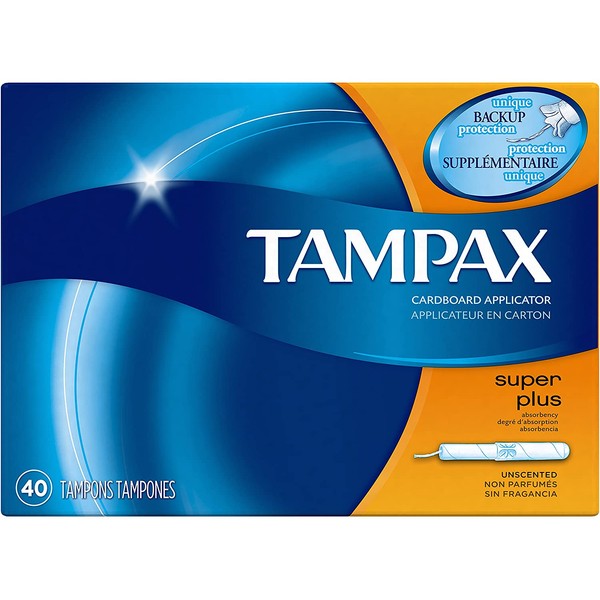 Tampax Cardboard Applicator Tampons, Super Plus Absorbency, Unscented, 40 Count