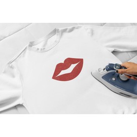 Smiling Lips Iron On Decal, Lip Shirt Patch, Heat Transfer, Vinyl Applique, HTV Graphic Design, 4 Size Options - 26 Colors, Apply to Almost Anything (Red Glitter)