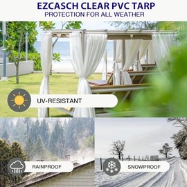 Ezcasch 15oz Outdoor Clear Curtain, PVC Vinly Panel Weather Resistant Curtain for Pergola, Porch, Gazebos, with Rustproof Grommets-8'H × 8'W
