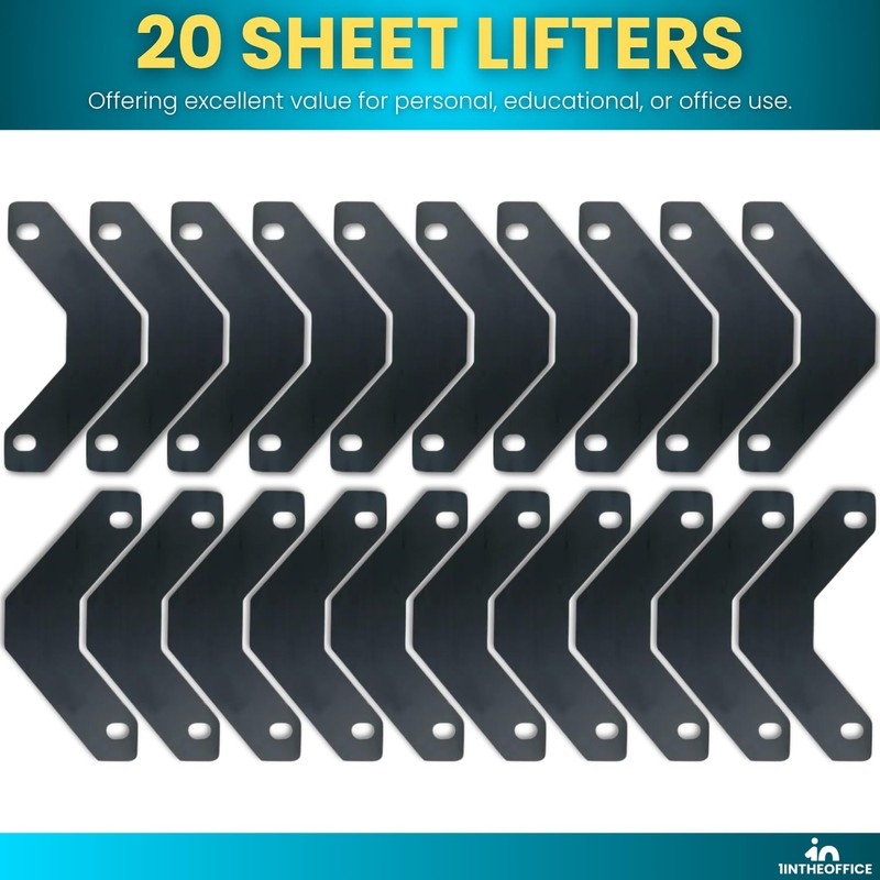 1InTheOffice Binder Sheet Lifters, 11" x 8-1/2", Black, 20 Pack