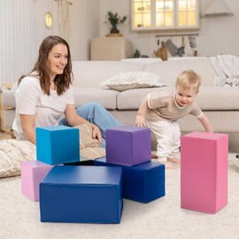 HONEY JOY Foam Blocks, 7 Pcs Soft Building & Stacking Toys for Toddlers, Giant Jumbo Big Foam Cubes, Early Preschool Sensory Education Gross Motor Skills & Brain Development, Colorful