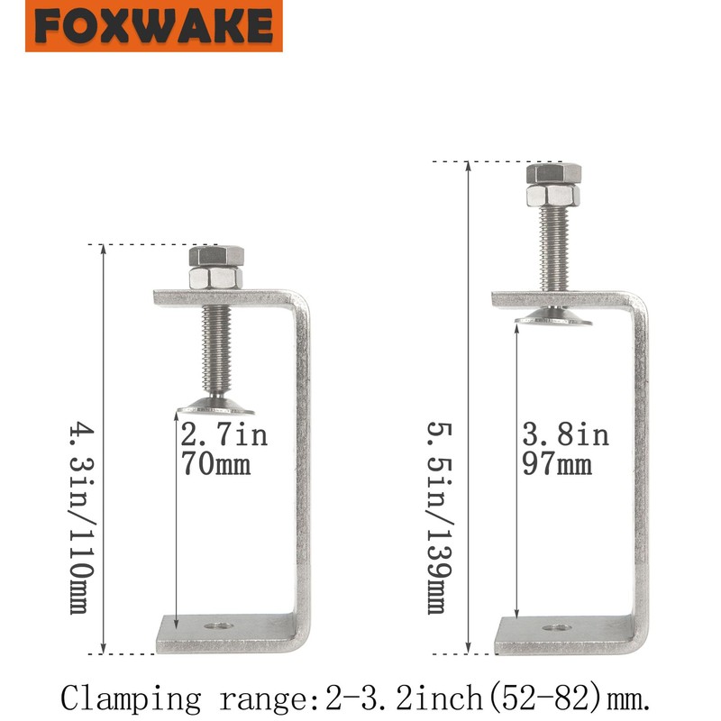 Foxwake Stainless Steel C Clamps 3.2In for Mounting, Heavy Duty