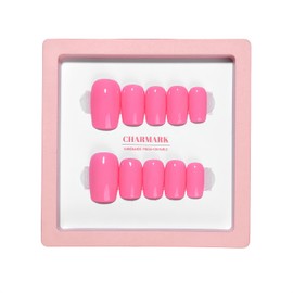 CHARMARK Press on Nails Short Square Handmade Gel Manicure, Unique Exquisite for Daily, Party, Bridal Decorations Nail Kit, 10Pcs Reusable Well Made Glue/Stick on Nail (04.pink, L)