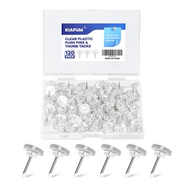 120 Count Clear Push Pin Tacks, Premium Thumb Tacks Steel Point and Plastic Flat Head for Photo Wall, Bulletin Board, Home Office Use