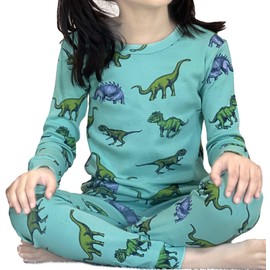 LittLong 12M-5Y - Conjunto de pijama de dinosaurio 100% algodón, ajuste cómodo, 2 piezas, Azul / Patchwork, 18-24 Meses