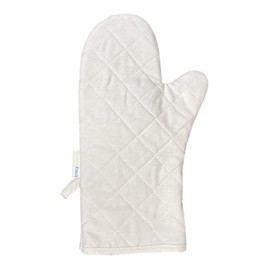 Plain Quilted Gauntlet Kitchen Pot Holder Single Oven Glove Mitt with Hanging Loop (Cream)