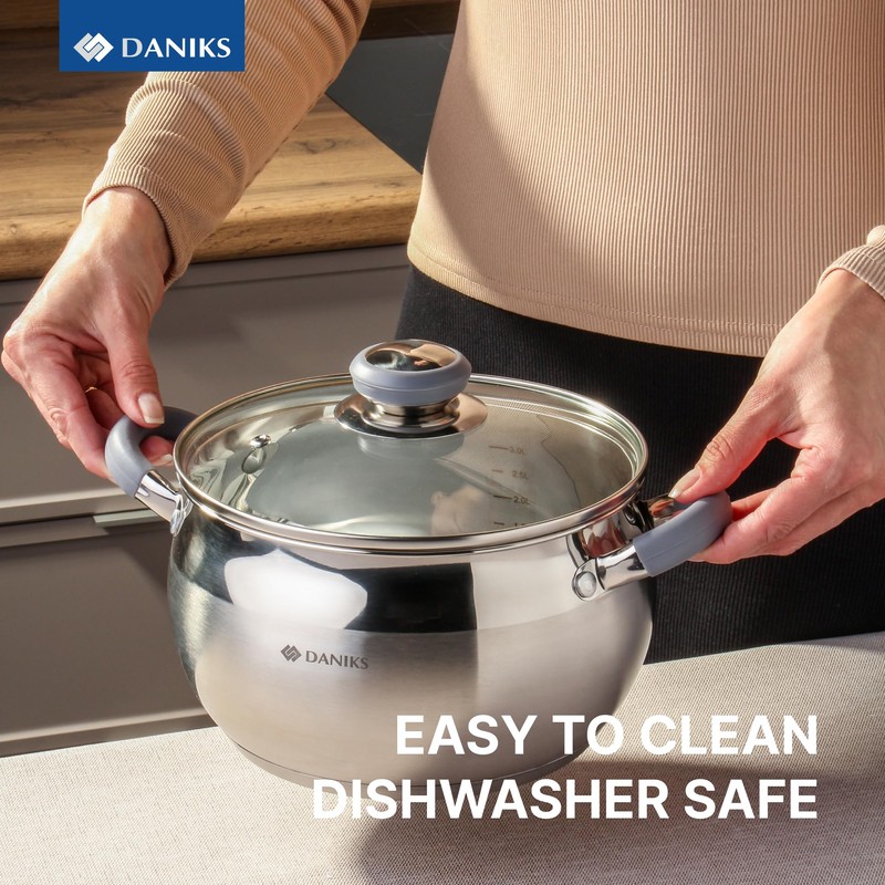 Daniks Modern 3 Quart Stainless Steel Stock Pot with Glass