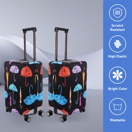 DEMPROS Travel Luggage Cover Protector Stretchy Washable Suitcase Cover with Zippers, Black Umbrella, L (for 27-30 inch Luggage)