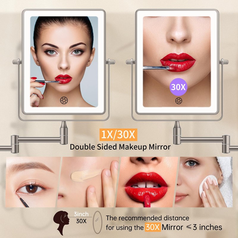 FUNTOUCH 5000mAh Rechargeable Wall Mounted Makeup Mirror with Lights