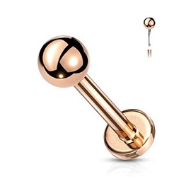 PiercedOff Rose Gold Tone IP over 316L Surgical Steel Labret with Threadless Push in Top Ball - Thickness 20GA (0.8mm) / Length 8mm / Ball Size 2mm
