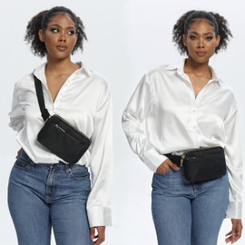 UTO Fanny Pack for Women Men Belt Bag Waterproof Waist Pack Fashion Lightweight Chest Bags with 3 Zip Pockets for Travel Running Hiking Cycling CA