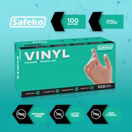 SAFEKO General-Use Disposable Clear Vinyl Gloves - Medium - Powder & Latex Free [Case of 1000] - 6006CS