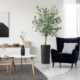 Artificial Tree in Geometric Spiral Pattern Planter, Fake Eucalyptus Silk Tree for Indoor and Outdoor Home Decoration - 66" Overall Tall (Plant Pot Plus Tree)