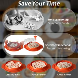 Chicken Shredder Tool Twist Large With Separate Plate, Widened Anti Slip Mat Fix, Visible Meat Shredder Machine, Ergonomic Handle, Dishwasher Safe, BPA Free, Orange Chicken Shredder