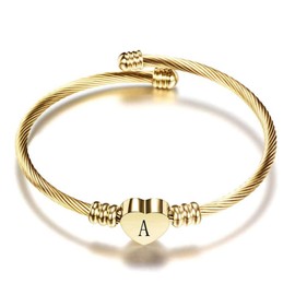 OutstandLong Gold Initial Letter A Cuff Bracelets Women Girls Heart Bangle Bracelet Alphabet A-Z for Birthday