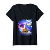 Womens Rainbow Space Hamster Riding Burger V-Neck T-Shirt